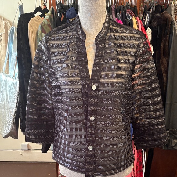 Ruby Rd. Black Sheer Patterned Open-Front Jacket - Picture 6 of 6